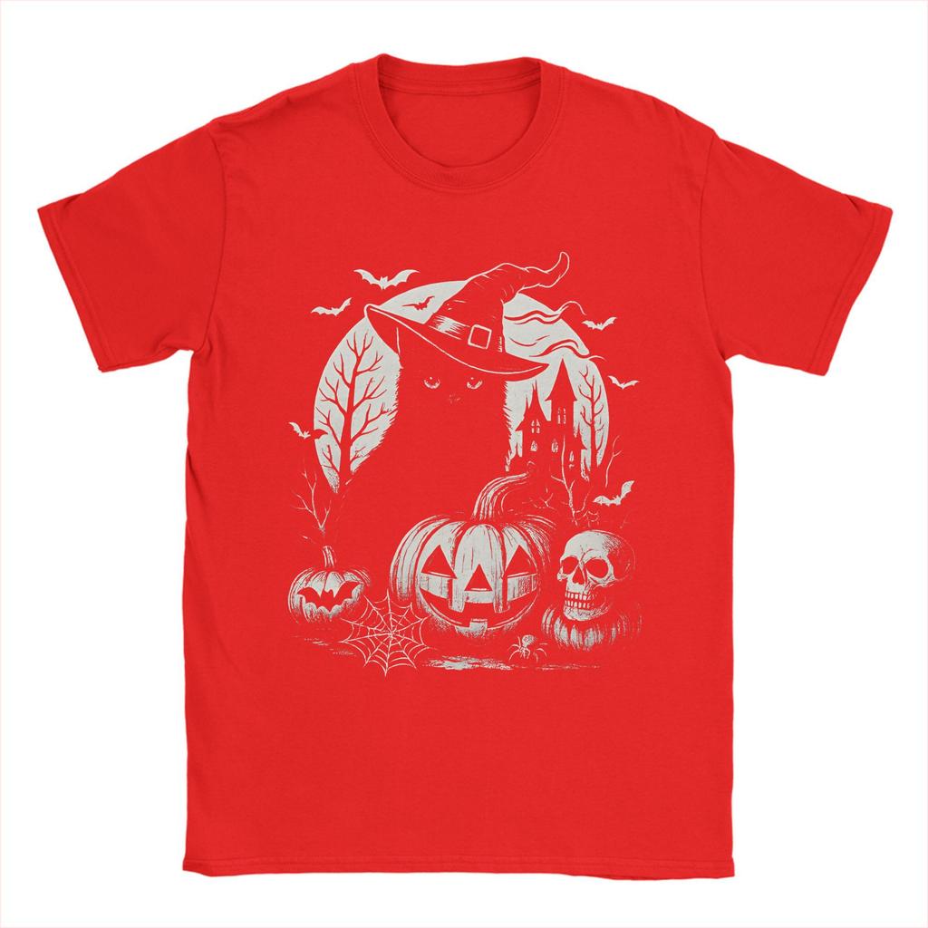 Ghost Cat Meme Halloween T Shirt Beach Pure Cotton T-Shirts For Mens Hippie Casual Tee Shirt Short Sleeve Y2K Casual Clothing