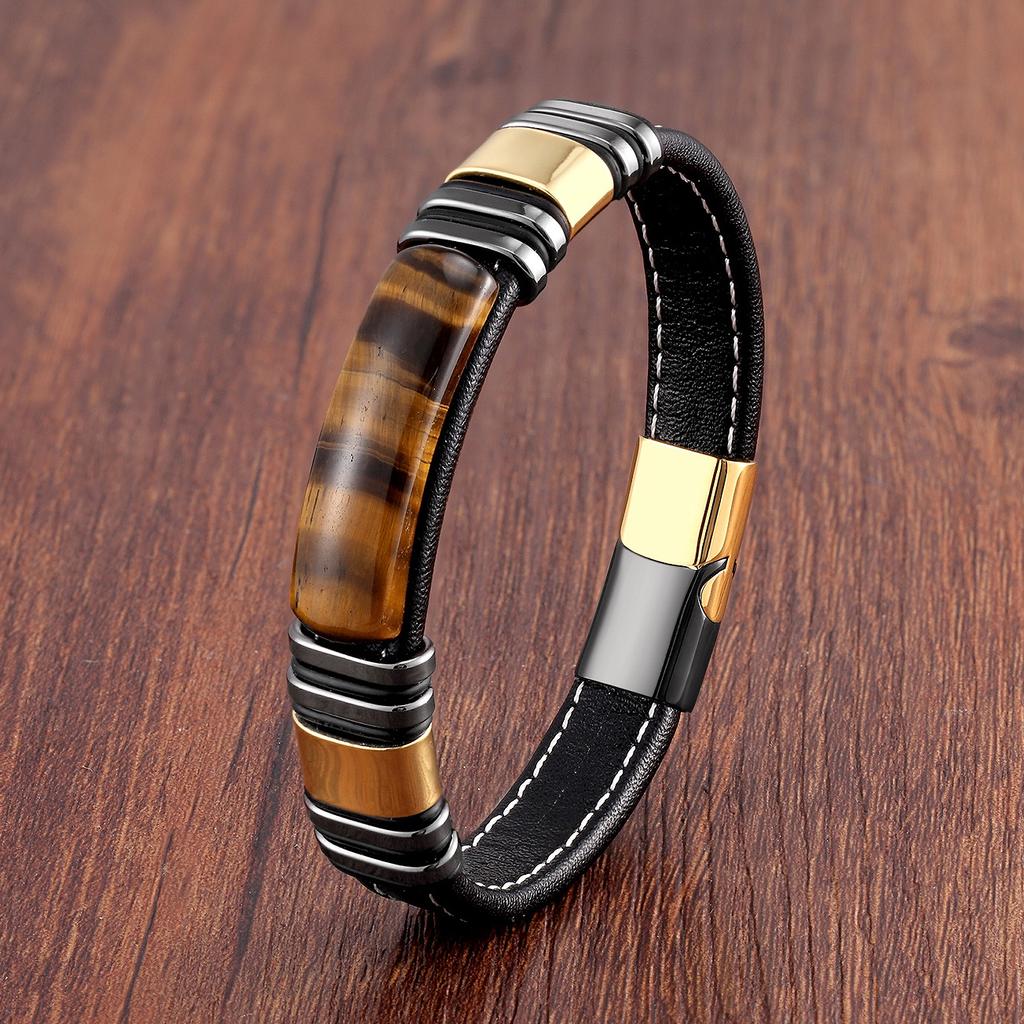 2026 Buckle Scalp Rope Jewelry Bracelet Personalized Men's Tiger's Eye Stone Bracelet Vintage Weave Leather Bracelet