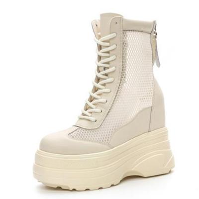 Модные летние сандалии из натуральной коровьей кожи с воздушной сеткой 11 см, повседневные ботильоны на молнии до колена, дышащие туфли на танкетке и платформе