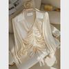 "Elegant Champagne Acetate Long-Sleeve Blouse for Early Autumn"