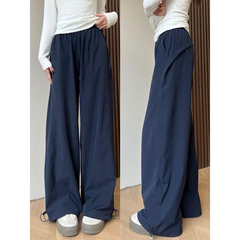 Quick-drying Work Pants for Women's Summer Thin New High Waist Draping Straight-leg Retro Casual Wide-leg Sports Pants