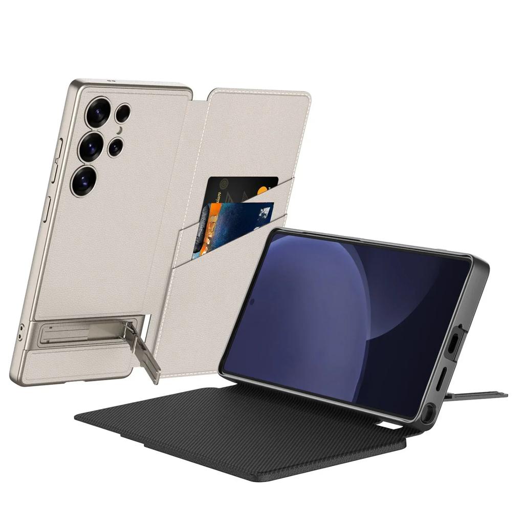 Kickstand Wallet with Card Holder Electroplated PU Leather Full Coverage Phone Case For Samsung Galaxy S25 Ultra Flip Cover