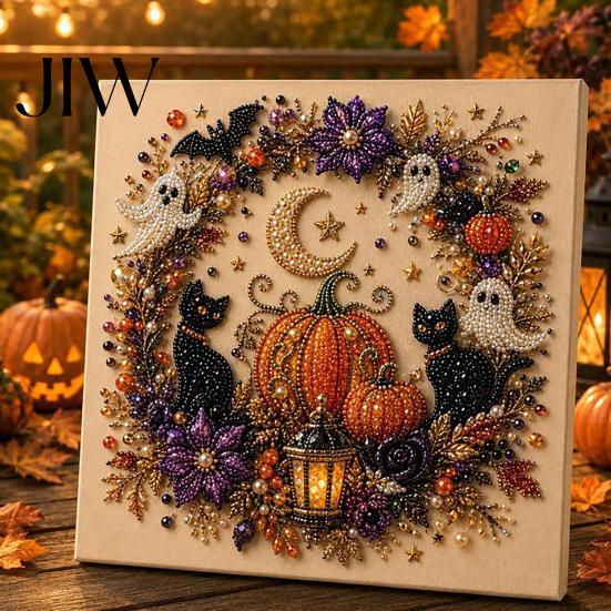 Decorative Pearl Art Sets Halloween Ghost Faux DIY Kit, Spooky 3D Bead Diy Kit Painting Crafts, Gothic Wall for Adults Beginners Durable Decorations