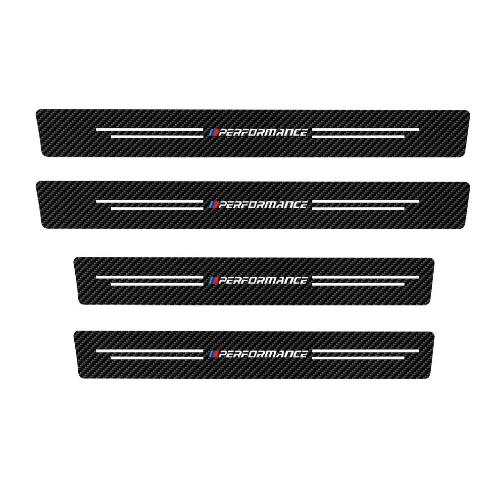 4P/Set Car Stickers Carbon Fiber Decal For BMW M M3 M5 E90 E91 E60 F10 F30 Door Sill Scuff Plate Covers Car Threshold Decor Trim