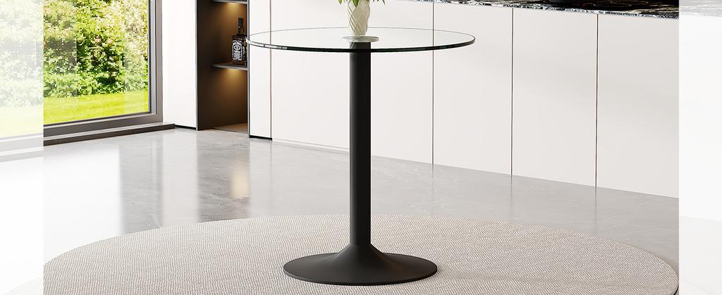 Modern Minimalist Round Bar Table Made of Tempered Glass: Diameter of 89 cm, Height of 92 cm, Ideal for a Slightly Luxurious Atmosphere.