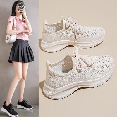 Модные женские кроссовки Легкие дышащие беговые кроссовки Мягкая подошва Нескользящие студенческие тренировочные туфли Модные белые кроссовки на толстой подошве