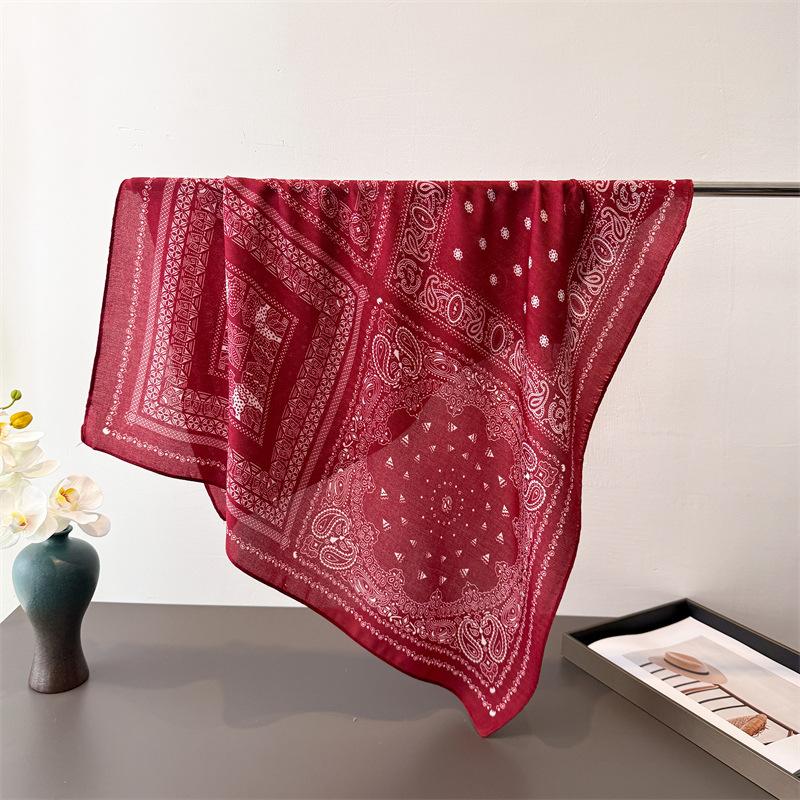 European American Cashew Herringbone Cotton Linen Small Square Scarf Silk Imitation Velvet Headscarf Shawl Sunscreen Women