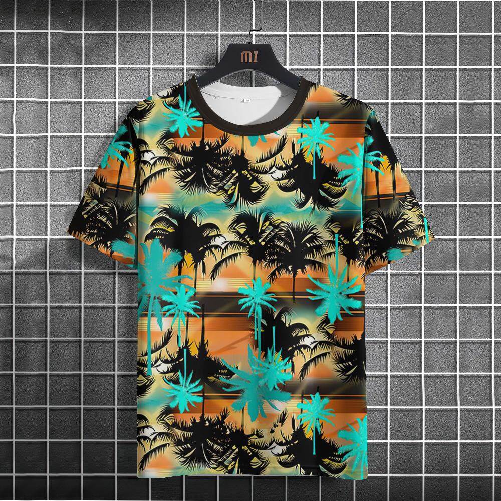 Футболки Hawaiian Beach для мужчин с принтом кокосовой пальмы 3D O-образным вырезом и коротким рукавом, летний свободный свитер для мужчин, верхняя одежда Y2k