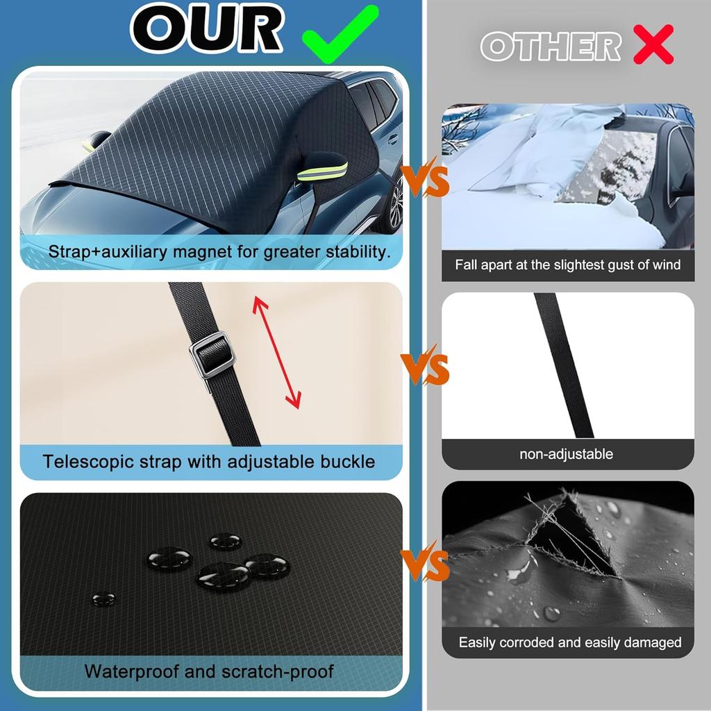 Чехол на лобовое стекло автомобиля от льда и снега - Универсальный чехол от снега на лобовое стекло с защитой боковых окон и зеркала заднего вида, Прочный магнитный зимний чехол от мороза