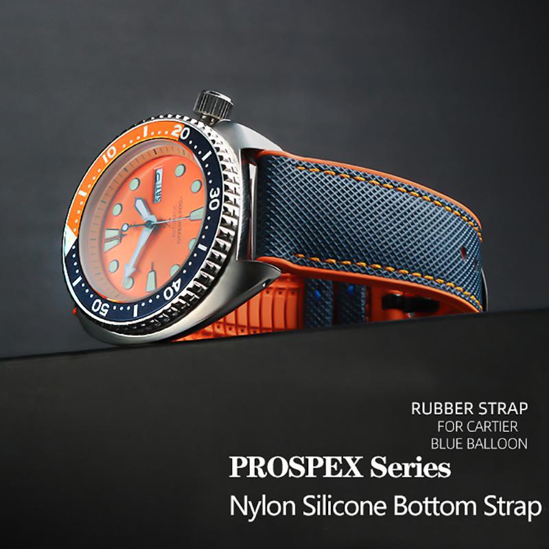 20 мм 22 мм Браслет Нейлон Силикон Снизу Часовой Ремешок для Серии Seiko PROSPEX Omega SEAMASTER 300 Холст Резина Спортивный Ремешок