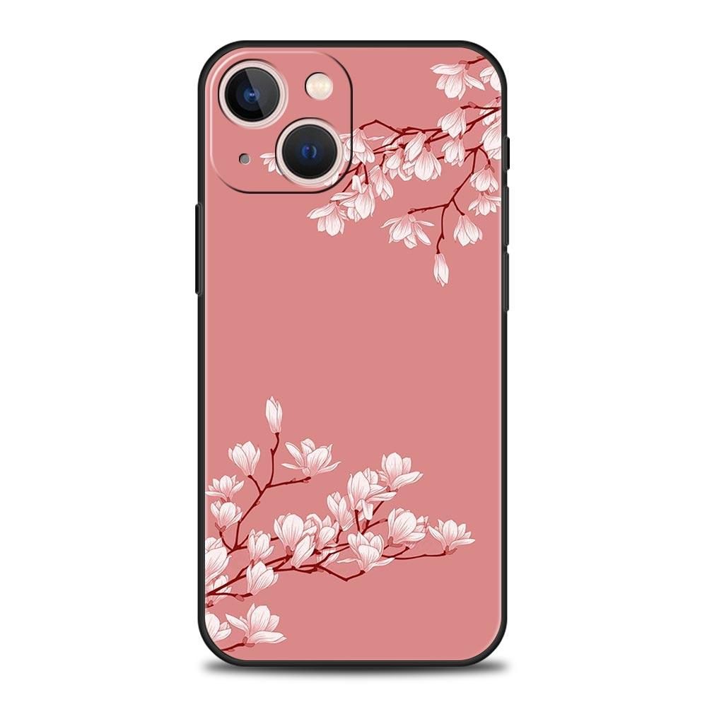 Роскошный Чехол Для Телефона Apple iPhone 11 15 14 Pro MAX 12 13 7 8 Plus X XR XS MAX SE Силиконовый Черный Чехол Funda Дерево Сакуры