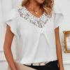 Summer Women's Casual Solid Colour Lace Pod Sleeve Short Sleeve Shirt