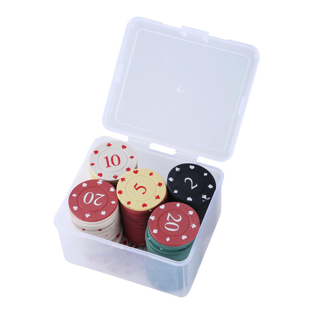 100Pcs Casino Poker Chip Roulettes Game Bingo Chip with Box Plastic Counting Counters Poker Chip for Game Play Learning