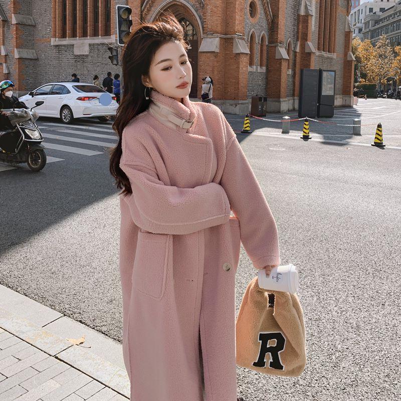 Women's Autumn And Winter Double-sided Imitation Lamb Wool Coat Medium Length Over Knee Loose Fitting Coat