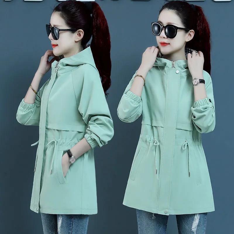 Женская куртка-тренчкот корейская весна-осень свободные длинные рукава короткие пальто женская ветровка с капюшоном верхняя одежда топы