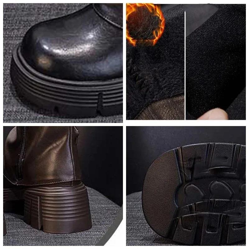 Мода 6,5 см Новая микрофибра кожа Весна Круглый носок Зима Плюш Мода Женская обувь Осень Ботинки Женские Ботильоны-чулок