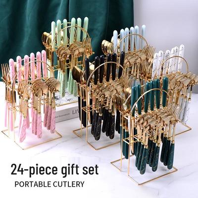 Набор столовых приборов из нержавеющей стали с мраморным узором, 24 предмета - Ножи, Вилки и Десертные ложки