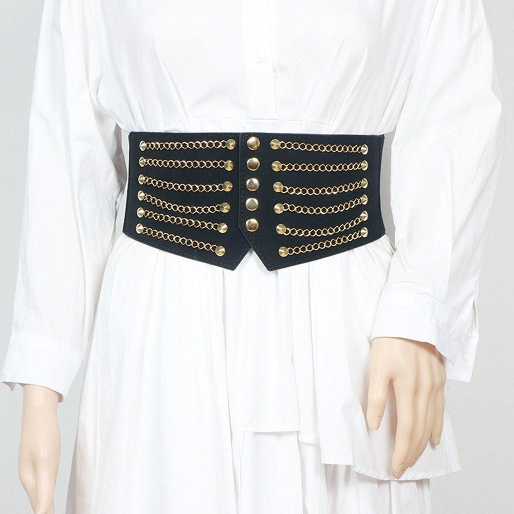 Clothing Supplies Wide Waist Belt Sweater Decorative Dress Belt Retro Chain Rivet Waistband  Women