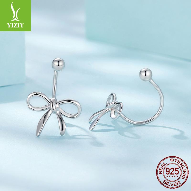Bow Plain Silver Stud Earrings Women'S Simple Classic Design S925 Sterling Silver Threaded Stud Earrings