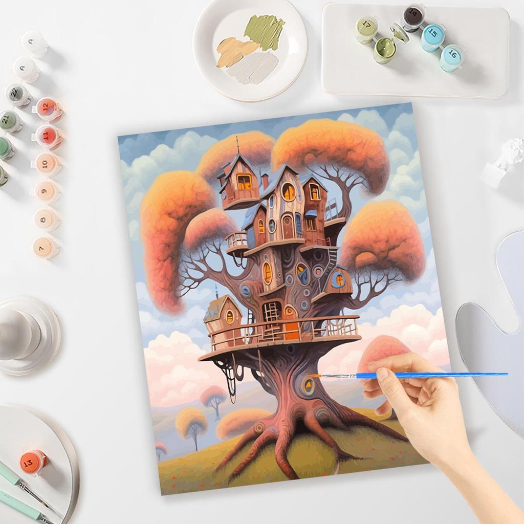 Рамка «сделай сам», картина по номерам для взрослых, комплект, дом на дереве, настенное искусство, пейзаж ручной работы, подарок «сделай сам», для домашнего декора стен 40x50 см