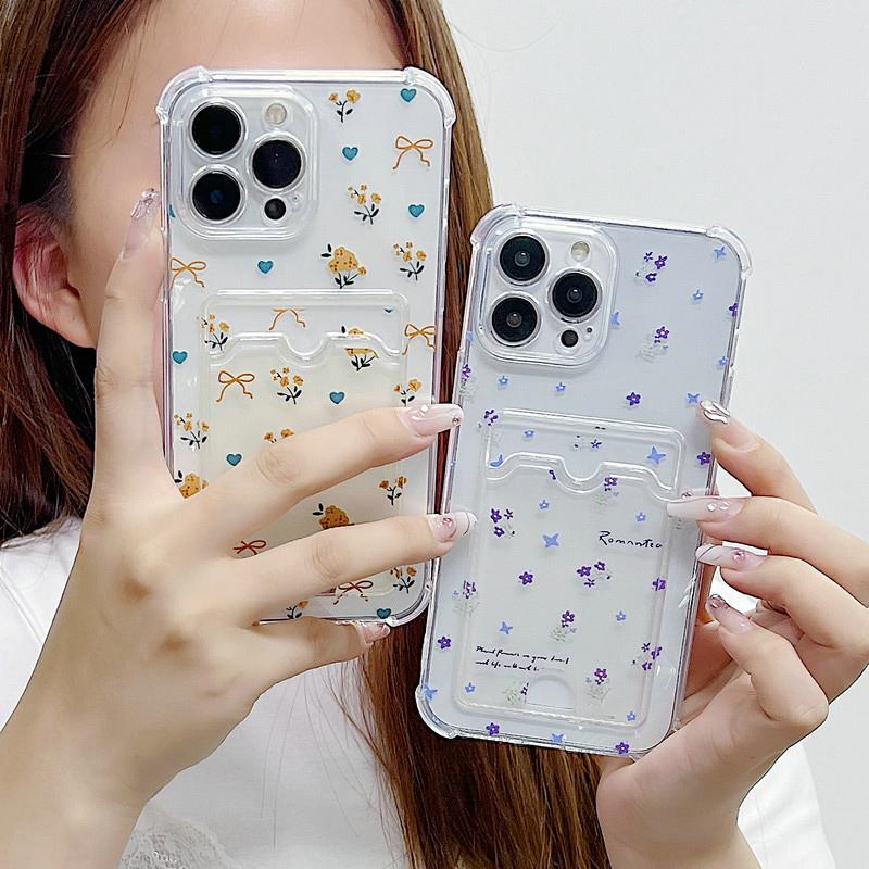 Свежие цветы Цветочный принт Мягкий ТПУ Прозрачный Противоударный Чехол Защитная крышка Прозрачный Чехол с полной задней крышкой