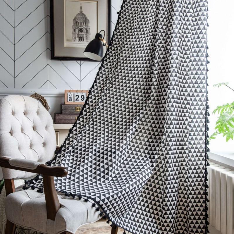 American Vintage Style Printed Curtains With Tassels Semi-Sheer Privacy Drapes Bedroom Living Room Door Decor