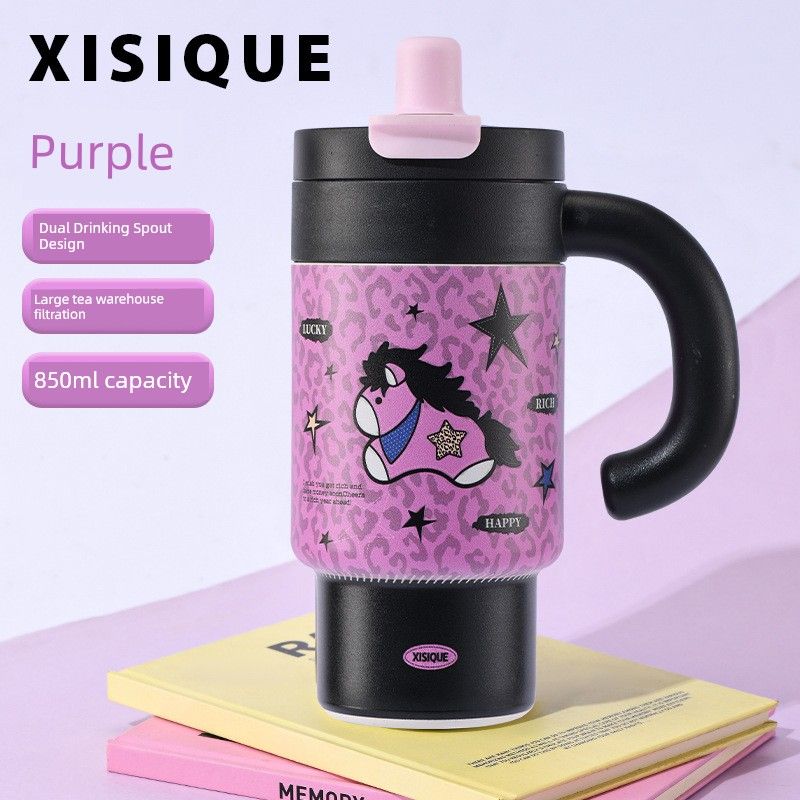 Large-Capacity Insulated Cup with Handle for Women, Stylish Ice Cup, Portable Car Coffee Cup, Outdoor Water Bottle, Tea Cup