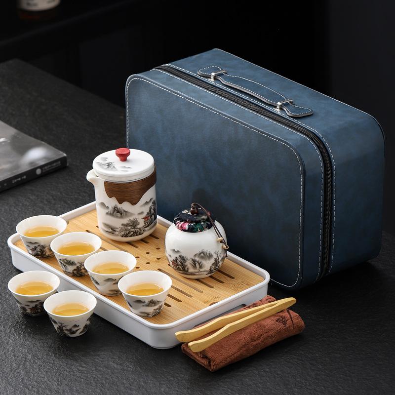 Portable travel tea set Kuaike cup Outdoor ceramic Kung Fu tea cup Full set of gift boxes Company business gifts
