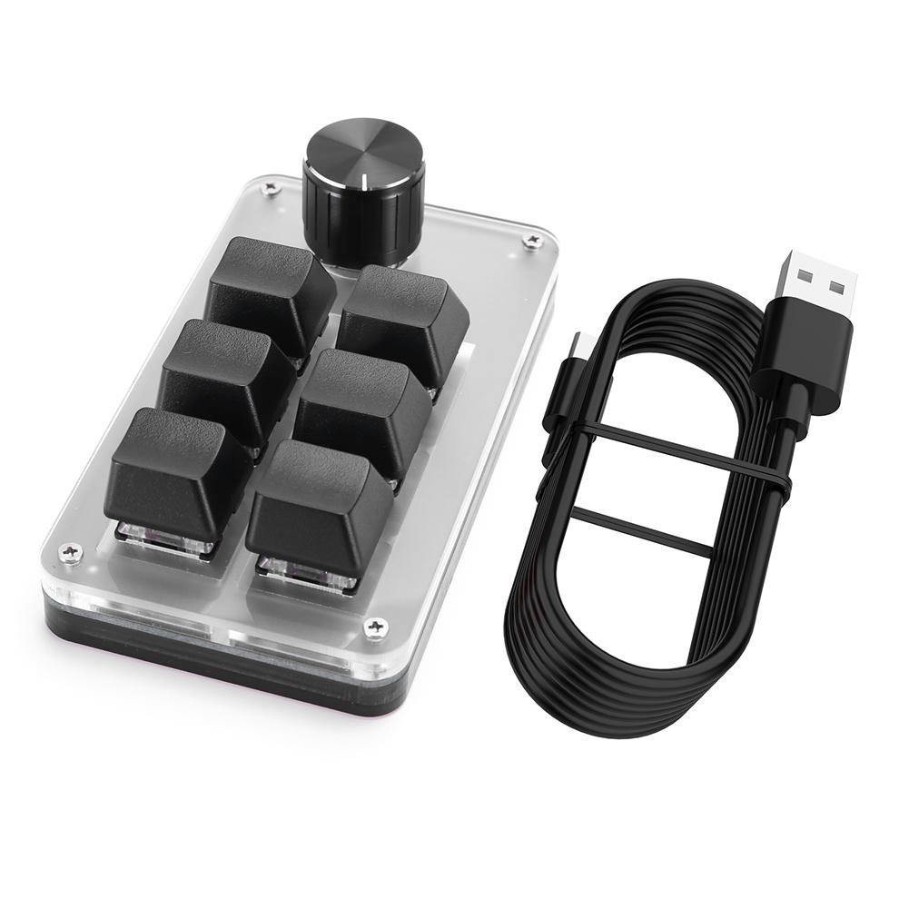 6 Key 1 Knob One Handed Mechanical Gaming Keyboard Bluetooth-Compatible/Wired RGB Mechanical Macropad Hotswap for Office Gaming