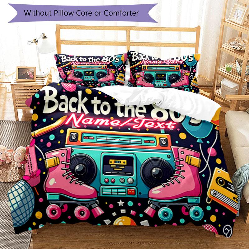 3PC Custom Name 80s Retro Party Vibes Bedding Set Printed Bedding Set Duvet Cover Closure Includes 1 Duvet Cover & 320 Pillowcases for Bedroom