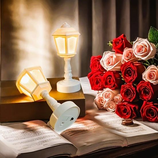 LED Night Light Soft Warm Glow Flicker Free Battery Powered Retro Style LED Table Lamp Bedside Light Decoration