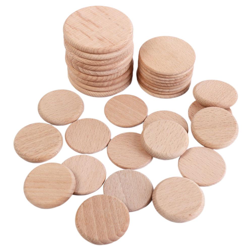 10pcs Unfinished Natural Wood Round Disc Natural Beech Wood Round Slice Blank Wood Pieces Handwork