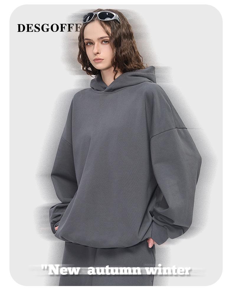 DE Men's Moleskin Twill Hoodie: Boxy Short Wide 420G Sweatshirt with Adjustable Hem Drawstring, American Style