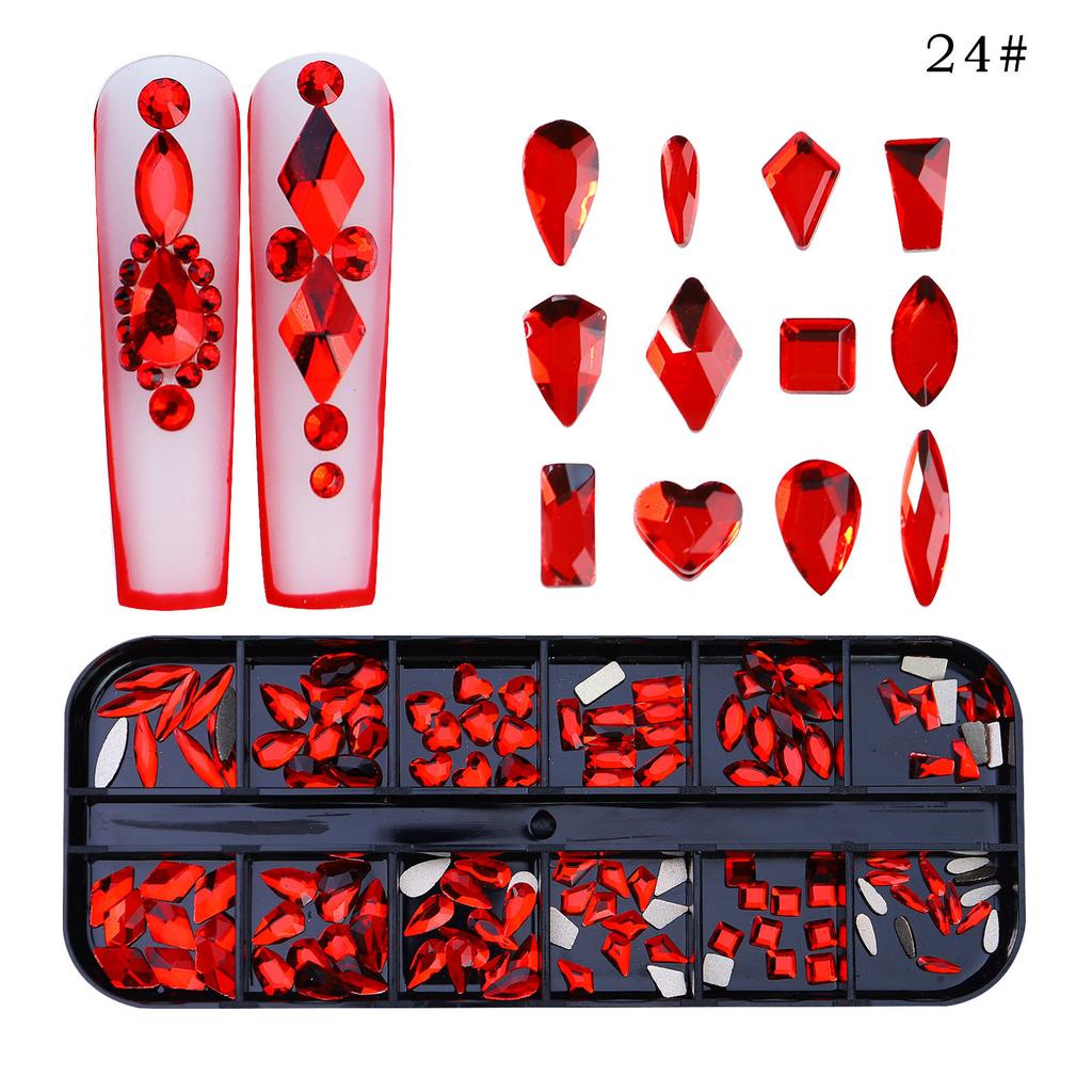 12 Grid Nail Art Diamond Special-Shaped Diamond Flat-Bottomed Rhinestone Ab Nail Art Jewelry Drill Nail Decoration Direct Sales