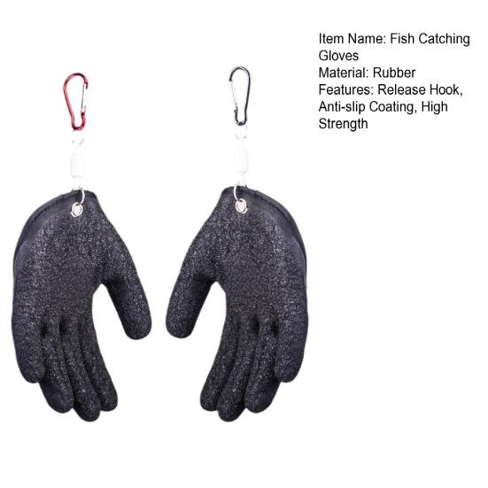 1 Pair Fish Catching Gloves with Release Carabiner High Strength Anti-Slip Puncture Proof Fishing Gloves Fishing Accessories