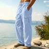S Men Casual Loose Fit Wide Leg Cargo Pocket Breathable Linen Chinos Solid Color Long Pants Casual Pants