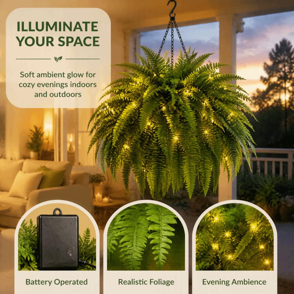 88 Leaves LED Artificial Boston Fern Plastic Hanging Garden Fern Indoor Outdoor Decor