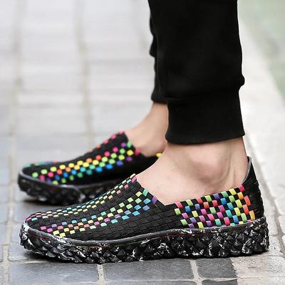 Летние женские балетки Модные плетеные повседневные туфли на резинке Слипоны Дышащие кроссовки Весенние лоферы для пары Большой размер 35-44