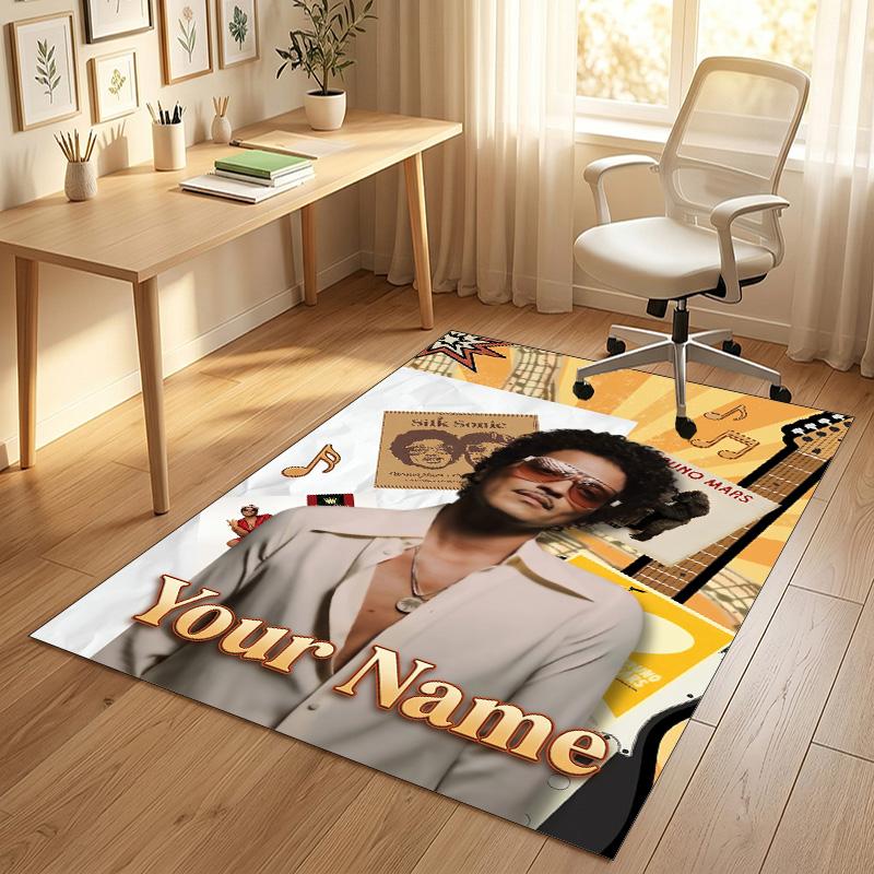 Personalized Crystal Velvet Carpet,Bruno Mars Custom Printed Name, Plush Area Rug For Home Indoor Decor