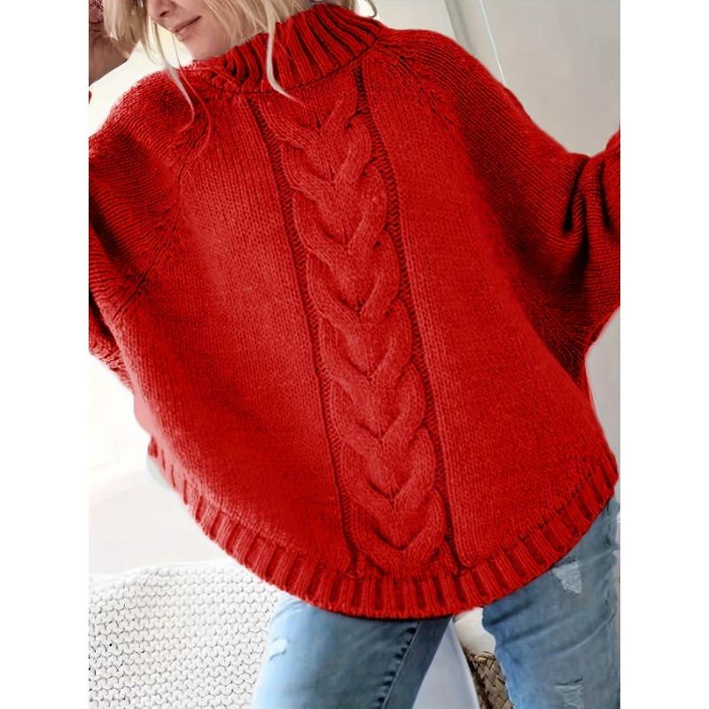 Женский винтажный черный свитер с косами, высоким воротом, свободного кроя, повседневный пуловер, винтажный свитер | Узор косы, платье-свитер