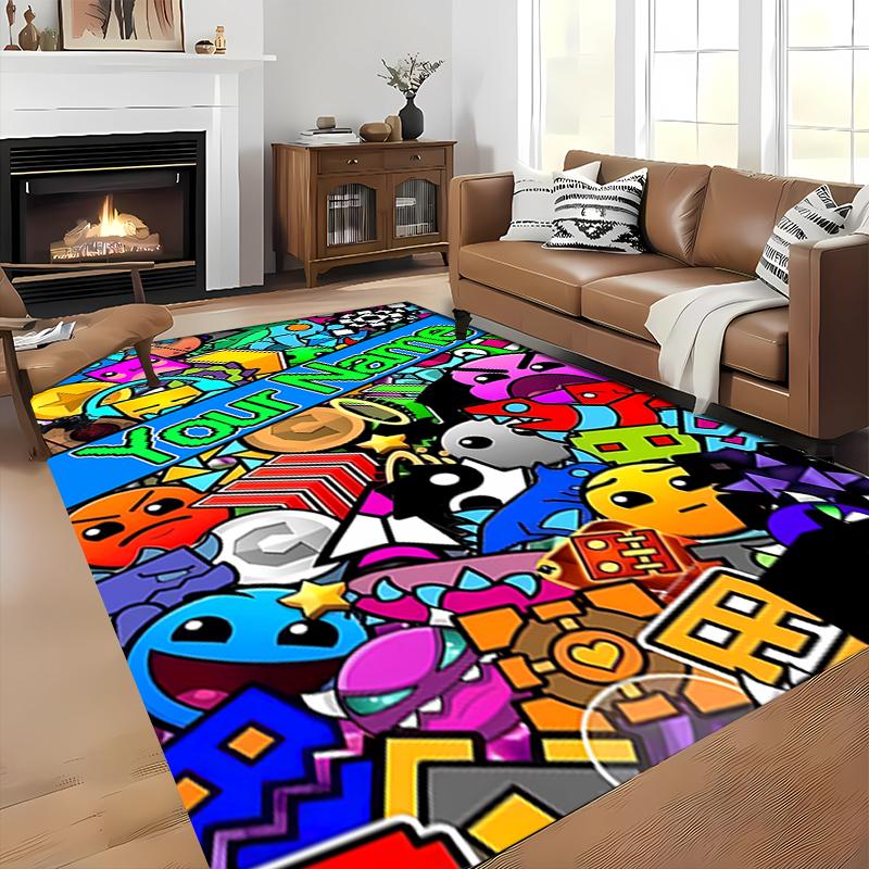 Custom personalization Geometry Dash Area Rug - Perfect For Kitchen, Bathroom,Laundry Room Decor Large Size Available,Gift All Seasons