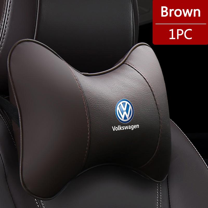 2026 Hot For VW VOLKSWAGEN Leather Car Seat Headrest Memory Foam Comfort Neck Pillow Auto Interiors For Volkswagen VW Tiguan Jet