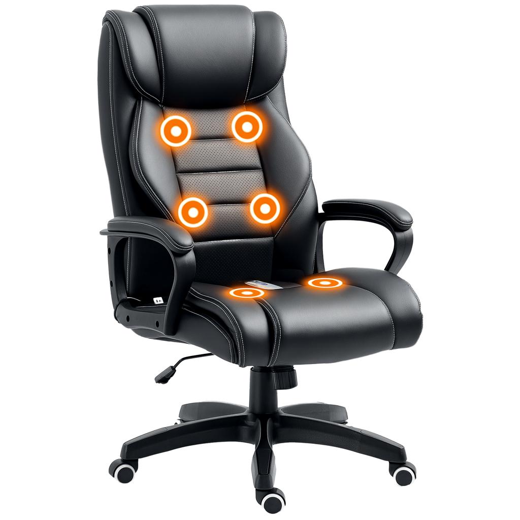 Office Chair with 6-Point Massage, PU Leather Computer Desk Chair with Padded Seat and Armrest, Tilt Function, Black