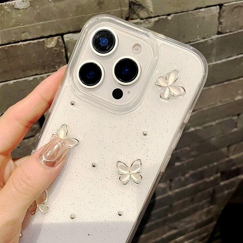 INS 3D Эпоксидная Бабочка Прозрачный Мягкий Чехол Для Телефона Для iPhone 11 12 13 14 15 16 17 Pro Max Plus Милый Ударопрочный Бампер