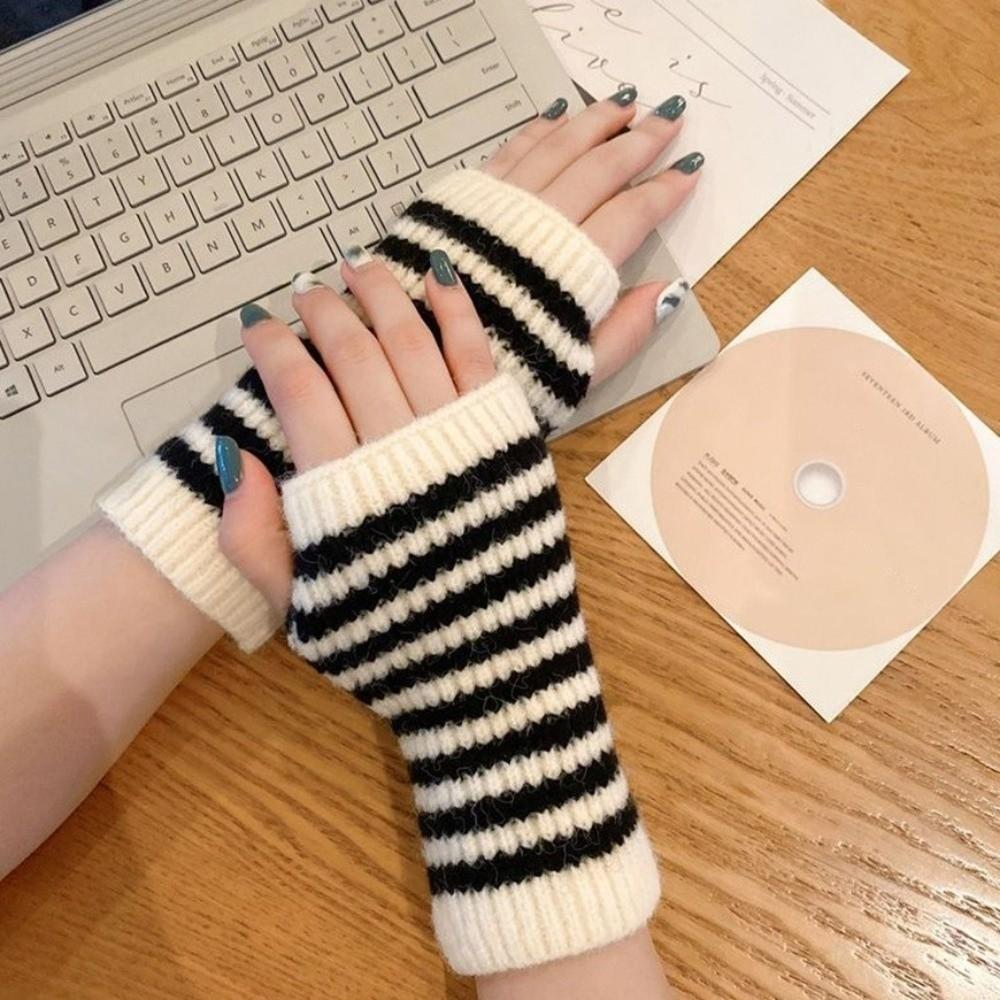 Striped Knitted Mittens Fingerless Fingerless Gloves Gifts Arm Warmers Daily Outfits