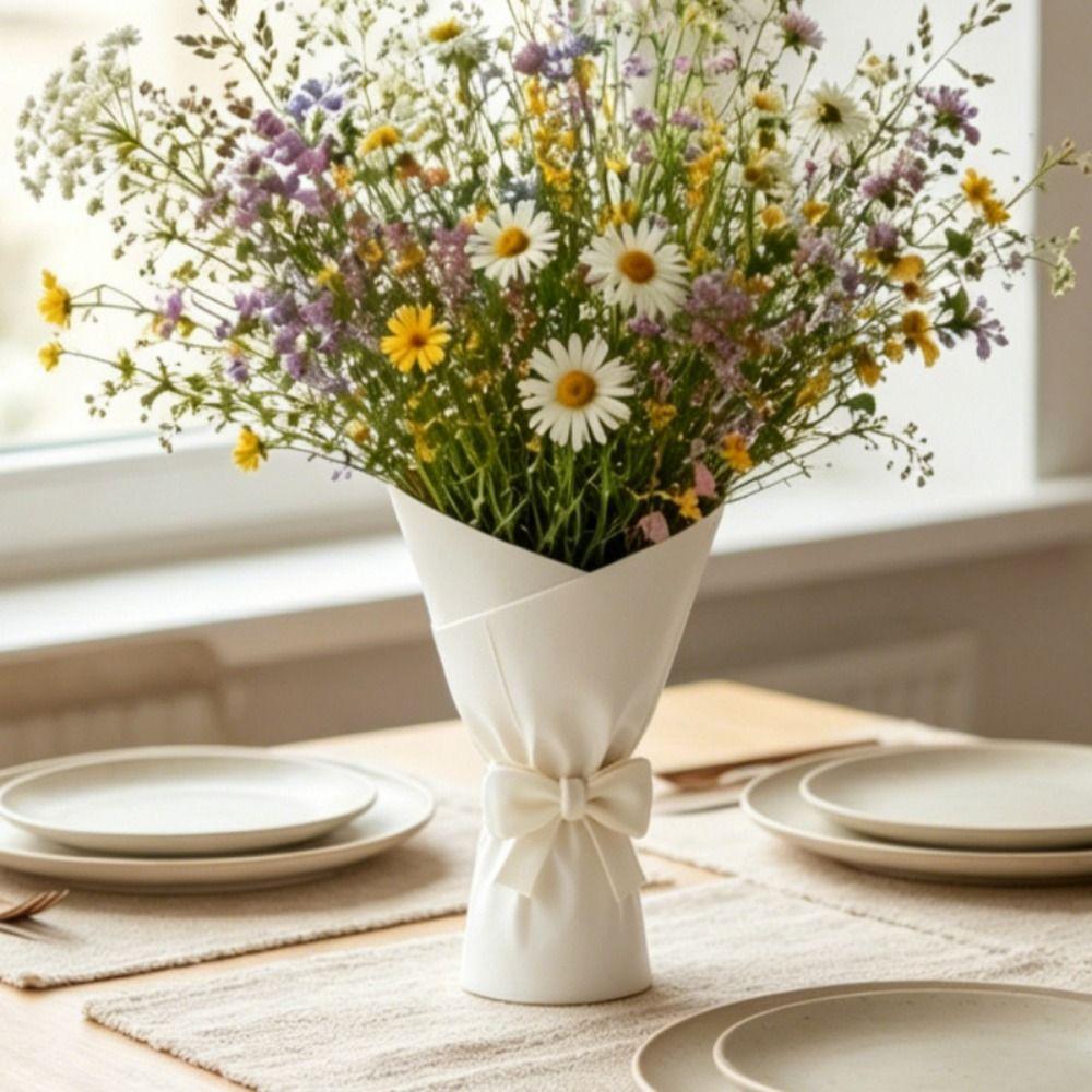 Nordic Style Bow Bouquet Shaped Vase White Desktop Ornament Desktop Decoration