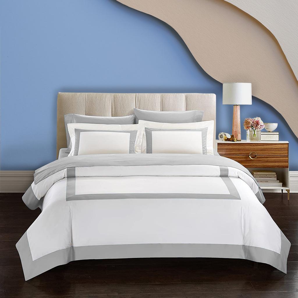 Chateau 3PC Multi-Box Pattern 600TC Duvet Cover Set In 100% Egyptian Cotton – Multi Sizes & Colors (1 Duvet Cover & 2 Pillow Shams)