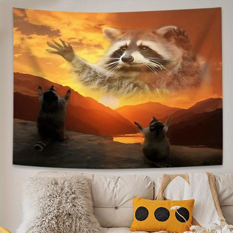Raccoon Sunset Art Digital printing polyester wall tapestry suitable for use in living rooms bedrooms offices bars party
