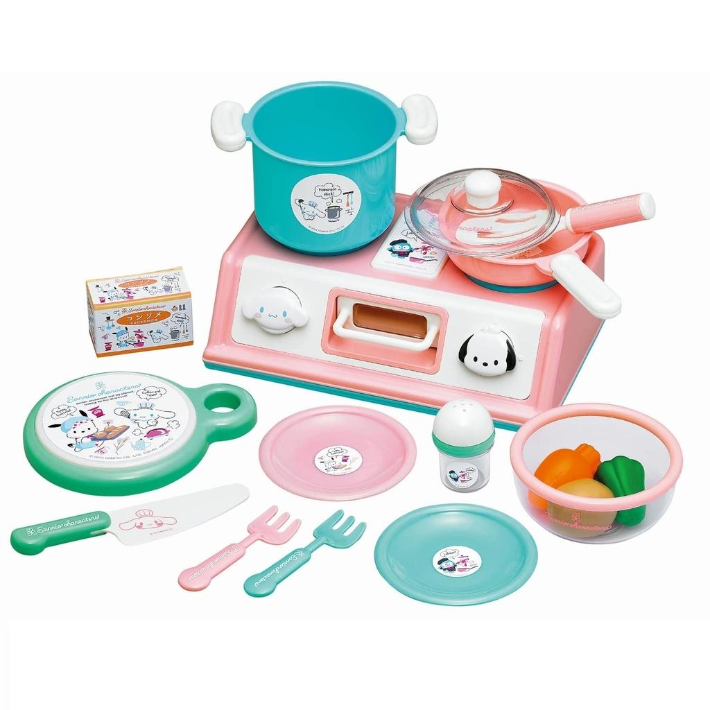 Toy Royal Sanrio Characters Kitchen Set (Pretend Play) with Cookware, Food, Vegetables, and Accessories, Featuring Cinnamoroll, Cinnamon, Pochacco,