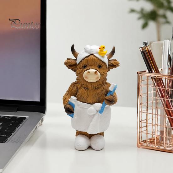 Подарок на тему банного халата для пары, Фигурка Highland Cow для ванной, Статуэтка, Водонепроницаемые, Теплая домашняя атмосфера, Украшения, Животное, Смоляное украшение для раковины